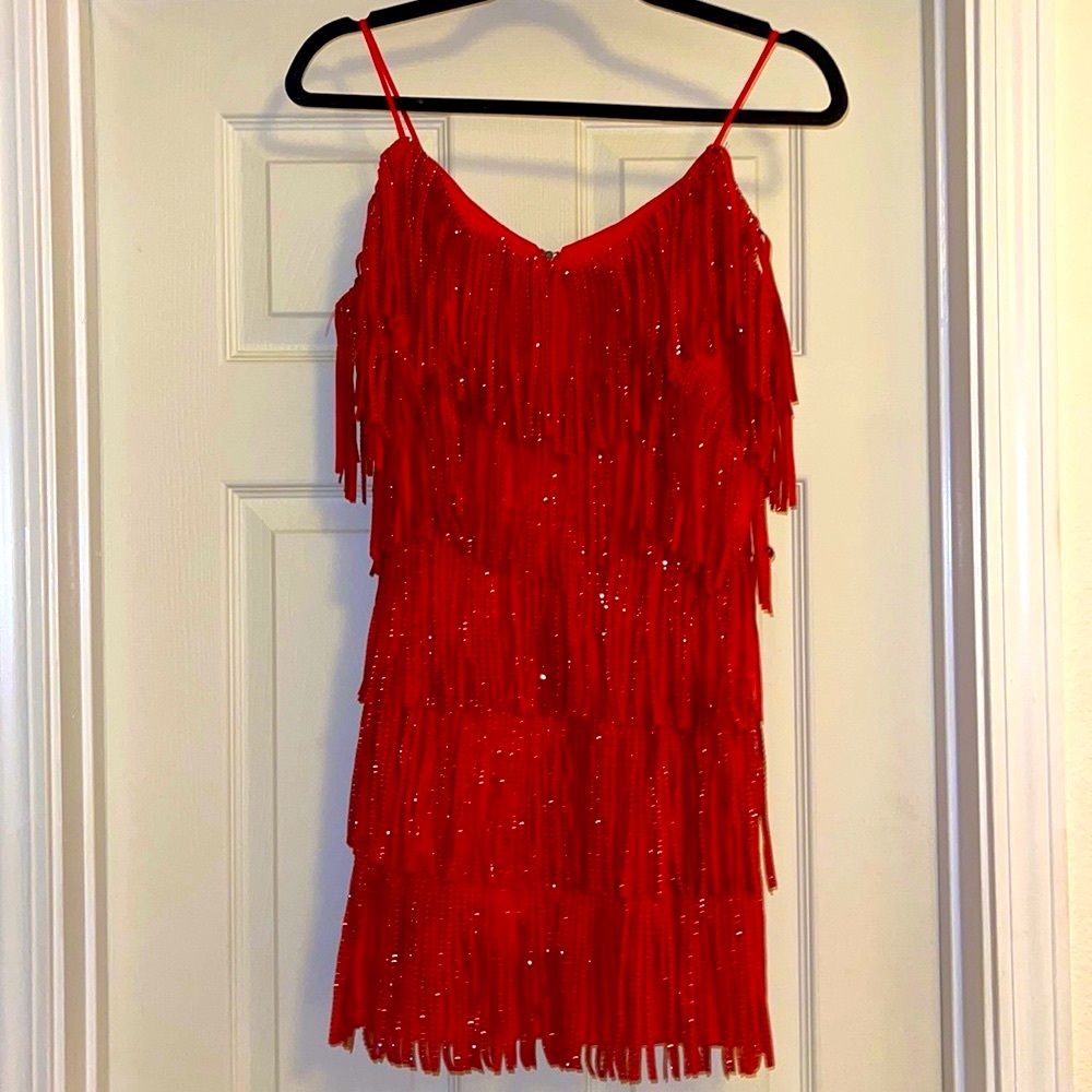 🍀BOGO50🍀 🆕❤️🔥 Rhinestone Fringe Faux Leather Mini Dress - Picture 3 of 11